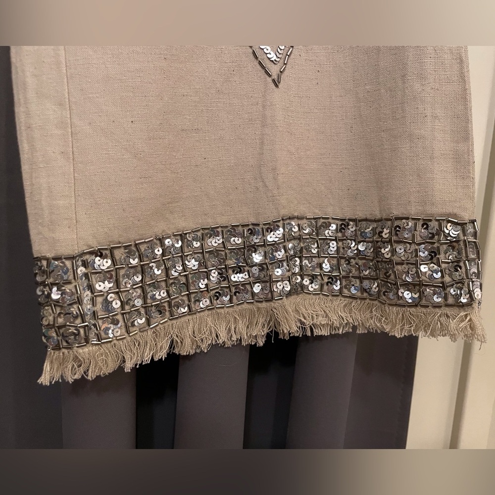 Venus Pants Beaded Linen Blend Bohemian Tan Size 8 - Picture 4 of 16